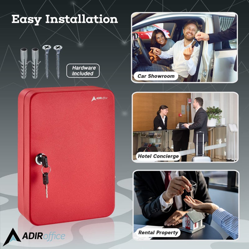 AdirOffice Key Lock Box â€“ 48 Key Hooks Wall Mounted Key Cabinet Lock Box, Car Keys Holder Box, Lockable Key Storage Box - Metal Key Box Organizer with for Home and Office - Image 5